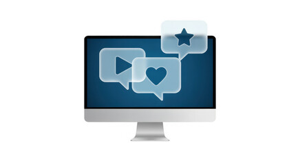 Computer monitor with social media on screen blue isolated on a transparent background