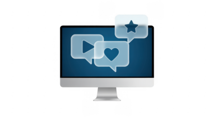 Computer monitor with social media on screen blue isolated on a transparent background