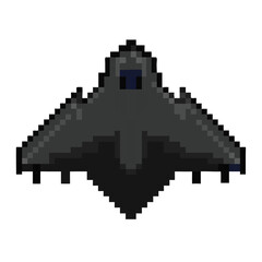 Pixel Art Black Stealth Bomber Aircraft Top Down Game Asset