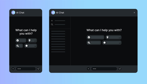 Ai chat interface for mobile and desktop widows. Artificial intelligence assistant application.