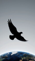 Obraz premium Silhouette of a Bird Flying Above Earth with a Minimalistic Feel