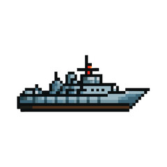 Pixel Art Naval Warship Patrol Boat Side View Game Asset