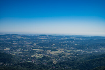 Obraz premium Sněžka Peak, Poland 02 July 2025, walk on Sněžka and view of Poland and the Czech Republic, visit to the top of the mountain.
