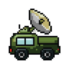 Pixel Art Military Radar Truck with Satellite Dish Game Asset