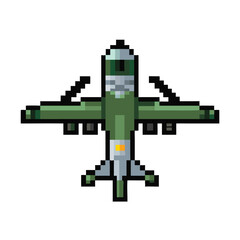 Pixel Art Green Military Bomber Aircraft Top Down Game Asset