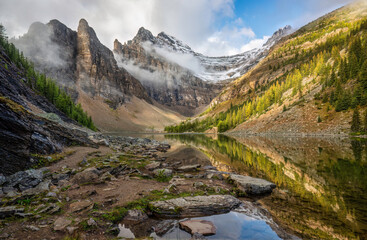View from Agnes Lake Tea House of Lake Agnes  - Banff National Park