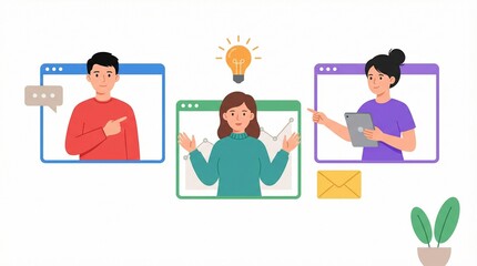 Fototapeta premium Virtual Team Collaboration: Online Meeting with Digital Professionals Sharing Ideas and Data