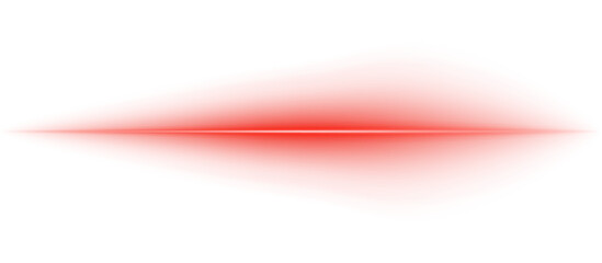 Fototapeta na wymiar Red horizontal laser light streak isolated. Neon glowing beam with flare and motion blur effect for speed, energy, sci-fi or digital action design