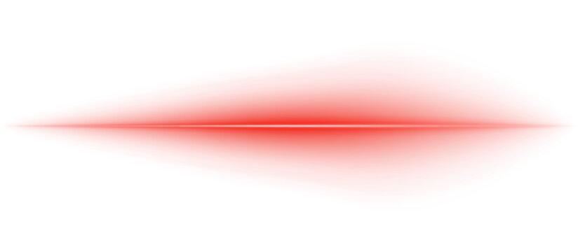 Red horizontal laser light streak isolated. Neon glowing beam with flare and motion blur effect for speed, energy, sci-fi or digital action design