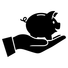 Piggy Bank in Hand Icon Silhouette Vector on White Background