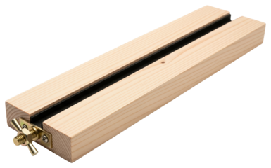 Wooden bookbinding finishing press clamp tool with metal wing nut on a transparent background