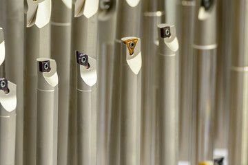 Close Up of CNC Lathe Cutting Tools for Precision Turning Process