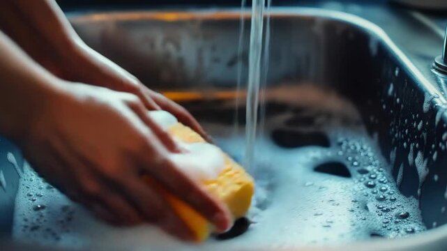 Person cleaning kitchenware with water, emphasizing the importance of hygiene and domestic cleanliness.