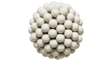 Cluster of white balls arranged in a spherical shape isolated on a transparent background