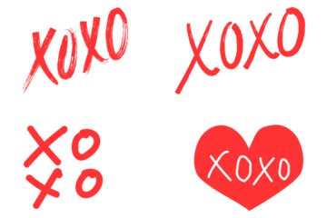 Four red xoxo illustrations