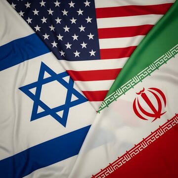 Flags of israel united states and iran in a triangular formation