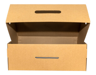 Empty open cardboard box on a white background. Package. Isolate paper boxes