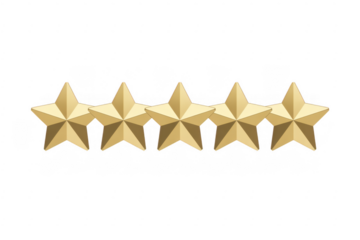 Five Gold Stars in a Row shiny rating isolated on a transparent background