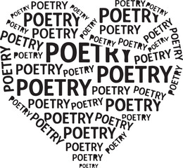 Heart shaped from words, love of poetry, scalable 
