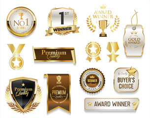 Collection of award winner badges gold and white emblem with laurel wreath stock illustration 0001.eps