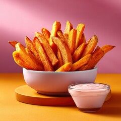 Crispy Sweet Potato Fries with Creamy Pink Dipping Sauce