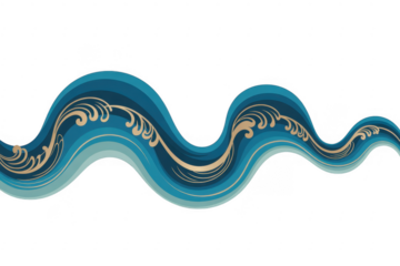 Blue and gold wavy line abstract pattern isolated on a transparent background