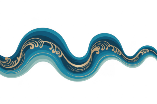 Blue and gold wavy line abstract pattern isolated on a transparent background - Powered by Adobe