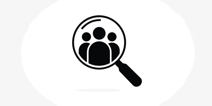 Group of people under magnifying glass icon vector graphic searching for talent recruitment concept human resources management illustration for business solution marketing advertising and human capita