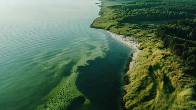 Beach shore with algae and erosion