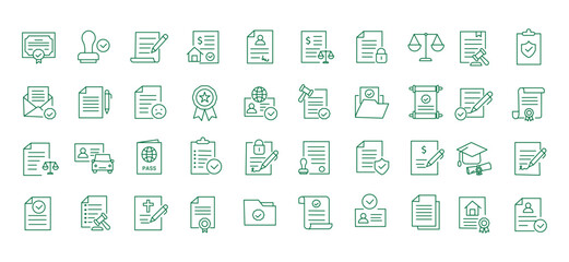 Legal documents icon set. Editable line icons. Vector illustration.