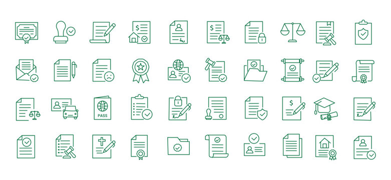 Legal documents icon set. Editable line icons. Vector illustration.