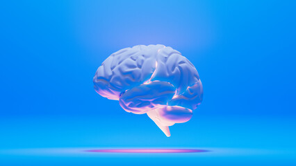 Brain model floating on blue background with light effects