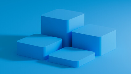 Blue geometric shapes on a flat surface in a simple arrangement