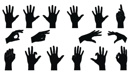 Collection of various hand gestures on white background