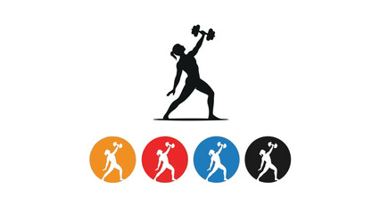 Fitness woman lifting dumbbells in dynamic poses and colorful backgrounds