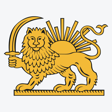 Symbol icon of the flag of Iran and Persia. Lion and sun symbol