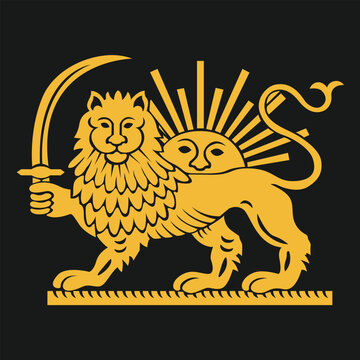 Symbol icon of the flag of Iran and Persia. Lion and sun symbol