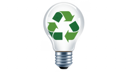 Light bulb with green recycling symbol eco-friendly isolated on a transparent background