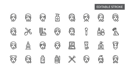 Editable line icons for skincare and beauty routine