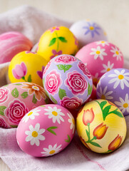 Happy Easter greeting card with spring Easter background