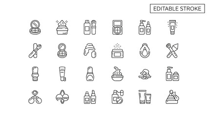 Collection of modern beauty and hygiene icons in editable stroke style