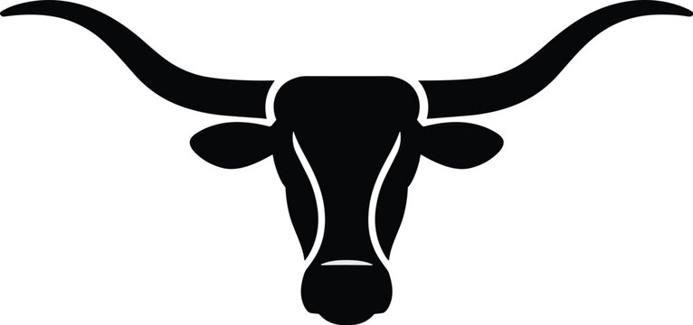 Iconic Longhorn Steer Silhouette Graphic Illustration for Branding Agriculture Ranching or Texas Culture Symbol Minimalist Vector Design Animal Head with Horns Livestock Mascot Emblem Isolated Image R