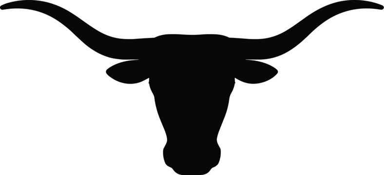 Longhorn Silhouette Illustration Texas Steer Graphic Black and White Vector Image for Sports Team Logo Design Mascot Apparel Decoration Western Culture Branding Agriculture Farm Ranching Livestock Ind