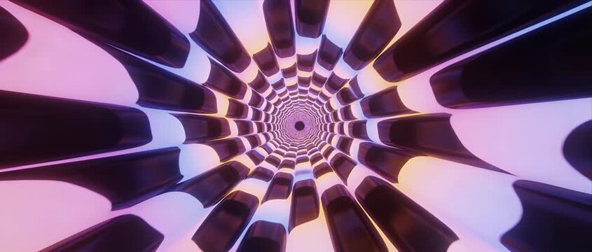 Abstract tunnel geometric pattern optical illusion pastel color gradient background loop vdo motion graphic vortex neon tube glow light surreal energy design concept digital art