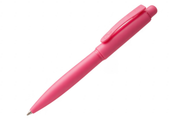 Pink pen with clip and tip ballpoint pen writing instrument isolated on a transparent background