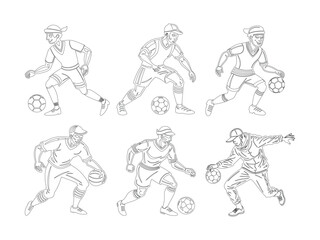 Fototapeta premium Line Art Set of Dynamic Sports Players Dribbling Ball Action