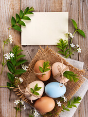 Happy Easter greeting card with spring Easter background