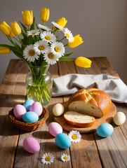 Happy Easter greeting card with spring Easter background