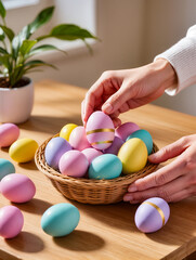 Happy Easter greeting card with spring Easter background