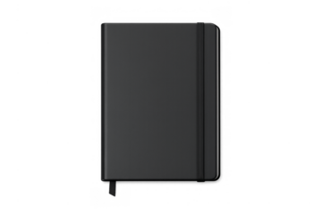 Black notebook closed with elastic band and bookmark